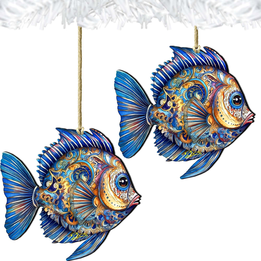 Holiday Coastal Ornaments - Turquoise Tide Fish Wooden Ornaments by G.Debrekht Coastal Holiday Decor - 8688305