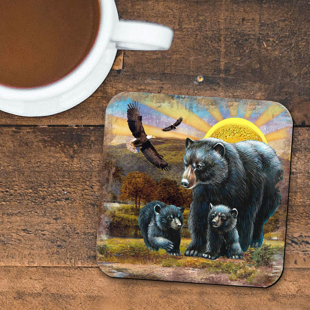Bears Wooden Cork Coasters Gift Set of 4 by Nature Wonders - Nature Wildlife Decor - 95214C-S4