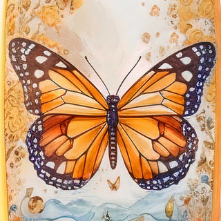 Orange Monarch Butterfly Surfboard Coastal Wall Art by G. DeBrekht - Coastal Holiday Decor - 8490110HS