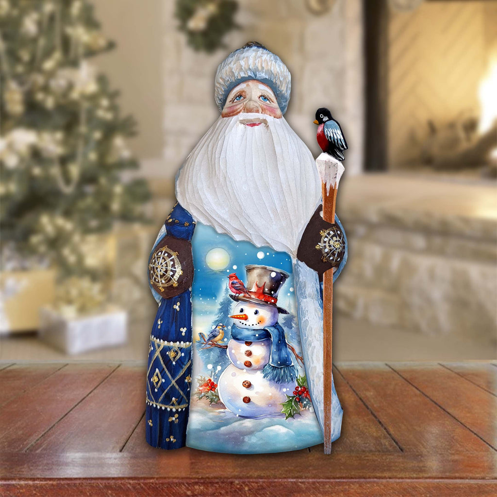 Happy Snowman Santa Hand-Painted WOODCARVED Masterpiece Figurine by G. DeBrekht - Christmas Decor - 8215952