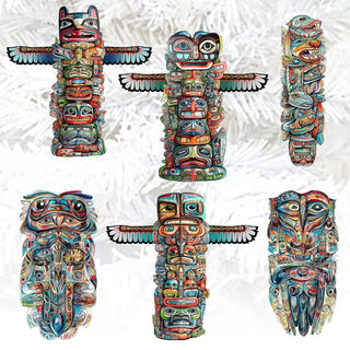Spirit of the Totem Clip-On Eco Wood Decorative Ornaments Set of 6 by G. Debrekht - Wildlife Decor - 8090117C-S6