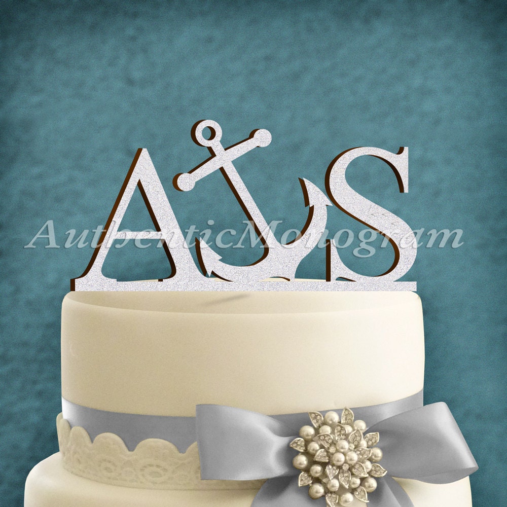 Wedding Cake Topper - Anchor Cake Topper - Custom Two Letters - Wooden Unpainted - Wedding- Celebration - Party decoration
