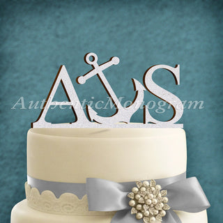 Wedding Cake Topper - Anchor Cake Topper - Custom Two Letters - Wooden Unpainted - Wedding- Celebration - Party decoration