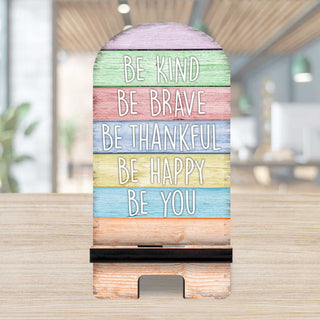 Be Kind, Be Brave Cell Phone Stand Family Decor Wood Mobile Tablet Holder Charging Station Organizer - 892070
