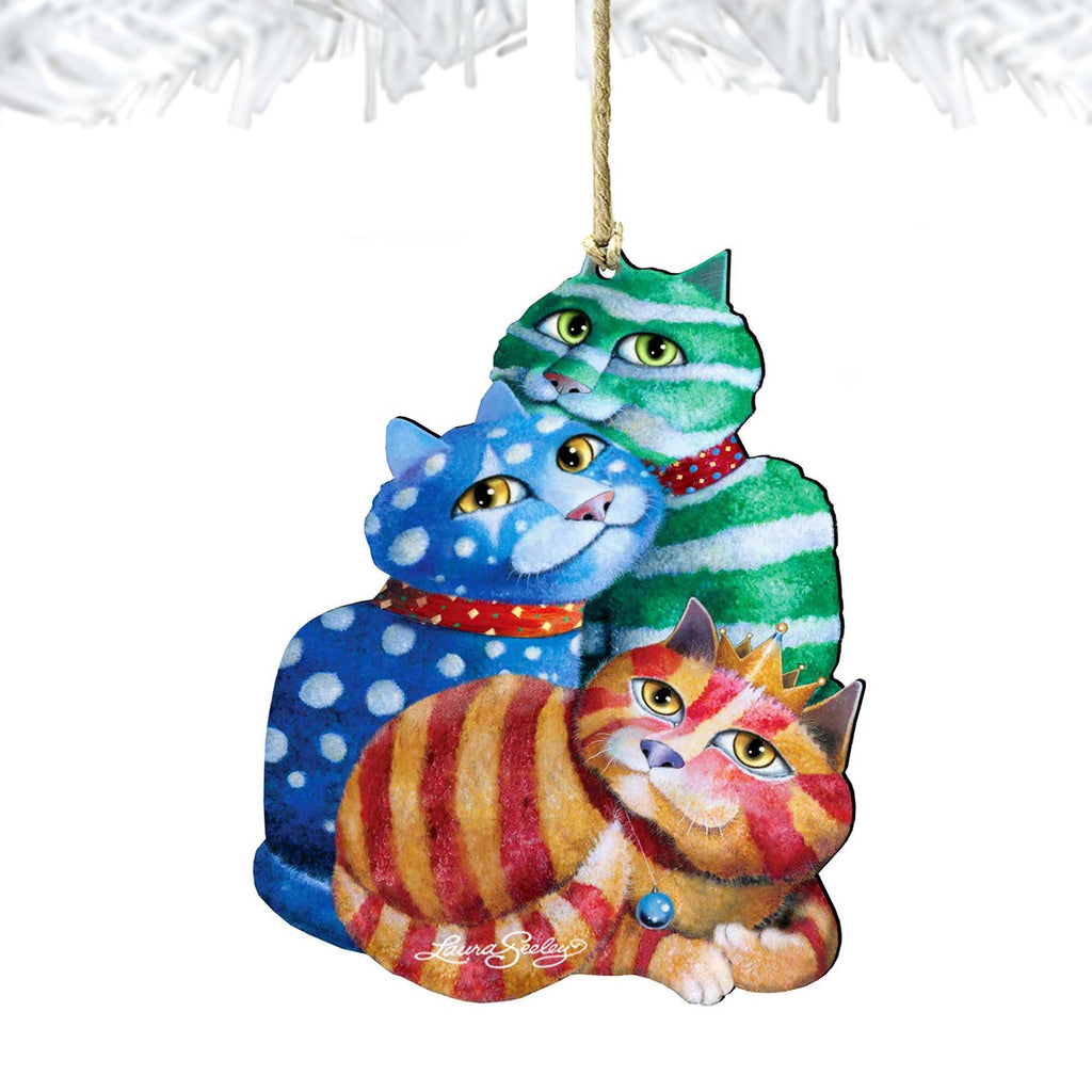 Gift Wrapped Cat Wooden Ornaments by Laura Seeley - Pets Dog and Cats Decor - 8512066-LS