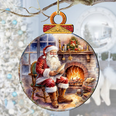 Santa at the Fireplace Wooden Ornaments by G. Debrekht Christmas Santa Snowman Decor - 8611089