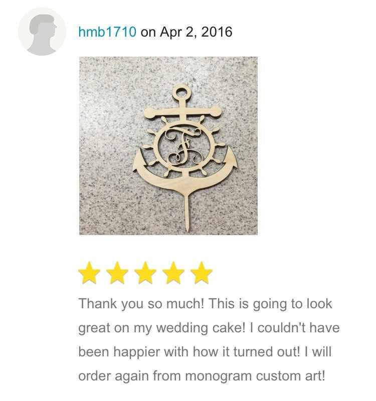 Wedding Cake Topper - A - Z Initial Wooden Anchor, Anchor Cake Topper, Birthday, Captains wheel, Nautical, Natural Wood