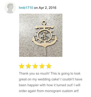 Wedding Cake Topper - A - Z Initial Wooden Anchor, Anchor Cake Topper, Birthday, Captains wheel, Nautical, Natural Wood