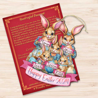 Personalized Family Easter Ornaments, Easter Basket Tag - Happy Family Wooden Ornaments by G. Debrekht Easter Spring Decor - 8652784P-24