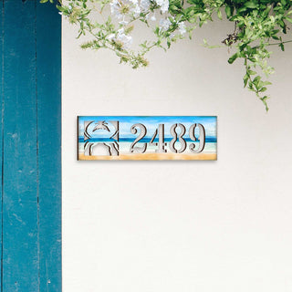 Beach House Numbers - Custom Coastal Door Number Sign - Crab Wooden Cottage Number Plaque - Nautical Home Address Sign MA989809