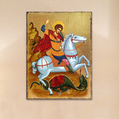 Saint George Wooden Gold Plated Religious Orthodox Sacred Icon - Inspirational Icon Decor - 85013