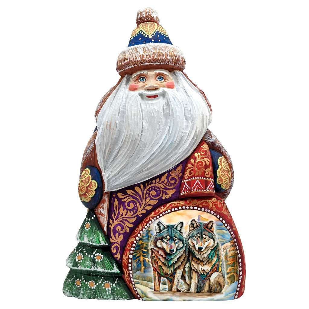 Enigmatic Wolves Santa Hand-Painted WOODCARVED Masterpiece Figurine by G. DeBrekht - Christmas Decor - 8206025