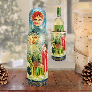 Fairy Tale Hand-Painted Wooden Bottle Holder, Wine Box, Tall Gift Box by G. DeBrekht - Christmas Decor - 190501