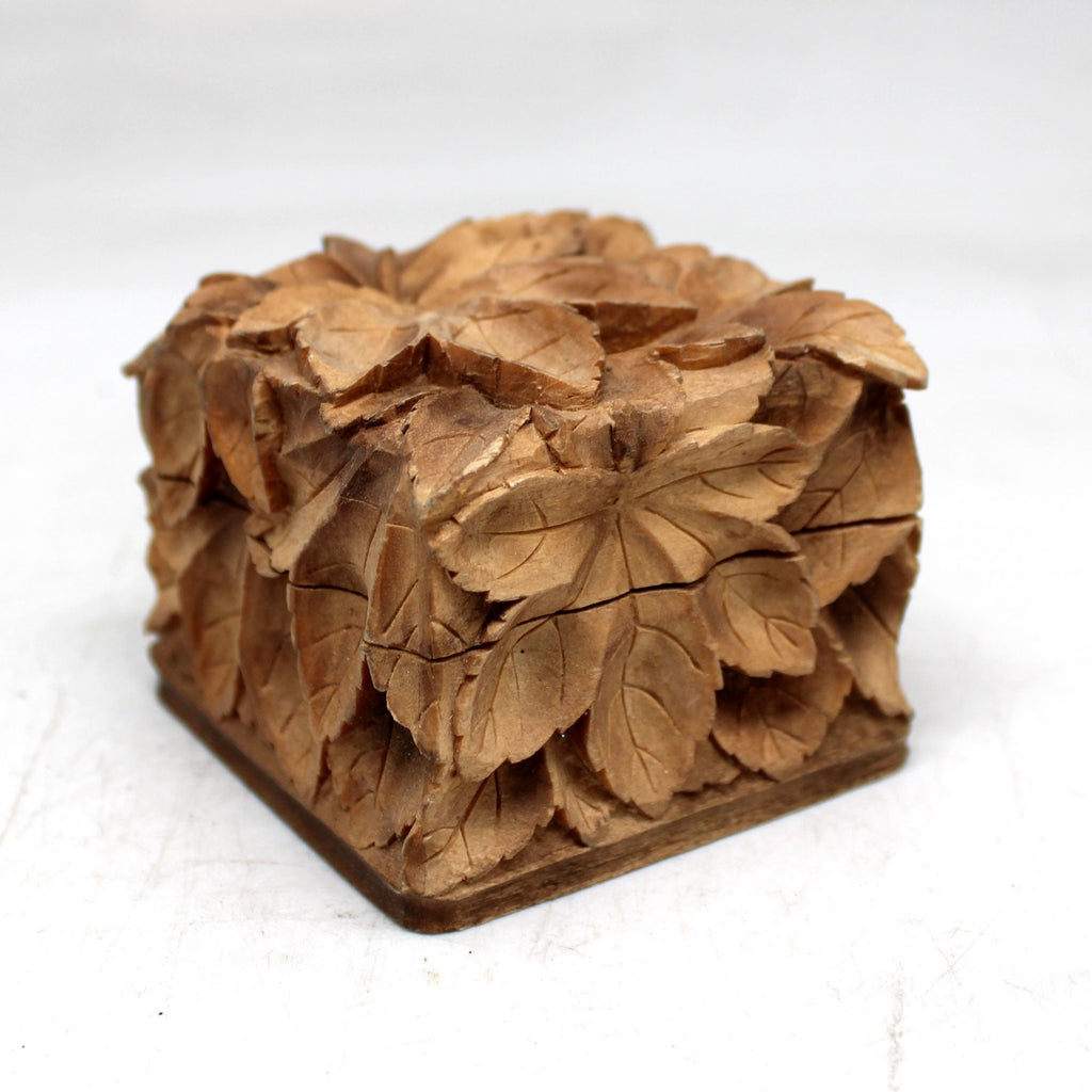 One-of-a-Kind Tree Leaves WOODCARVED Jewelry BOX 2.5x2.5x2 Inches - Handcarved Unique Home Decoration Beautiful Gift - Rare Find Collectible, Unique Hand Carved Gift