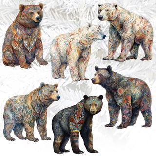 Bear Parade Clip-On Eco Wood Decorative Ornaments Set of 6 by G. Debrekht - Wildlife Decor - 8090106C-S6