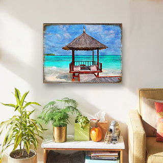 Beach Cabana Wood Wooden Coastal Wall Art by Nature Wonders - Coastal Sea-Life Decor - 95270B