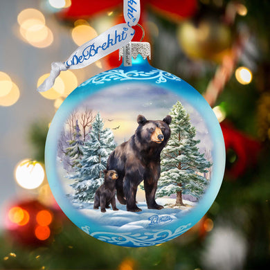 a christmas ornament with a bear and cub on it