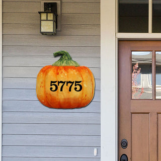 Pumpkin Wooden Custom House Number Sign by G. DeBrekht - Thanksgiving Halloween Decor - Handcrafted Wooden Handcrafted Wooden Handcrafted Wooden Address Sign - MA8158414