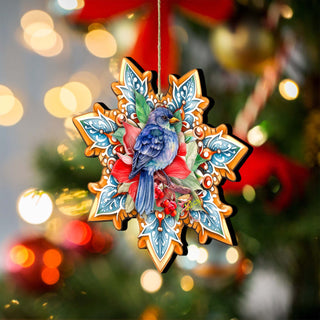 Blue Bird Snowflake Wooden Ornaments by G. Debrekht - Nature Wildlife Decor - 8688410