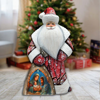 Holy Family Nativity Santa in Red Hand-Painted WOODCARVED Masterpiece by G. DeBrekht - Nativity Holiday Decor - 8214823
