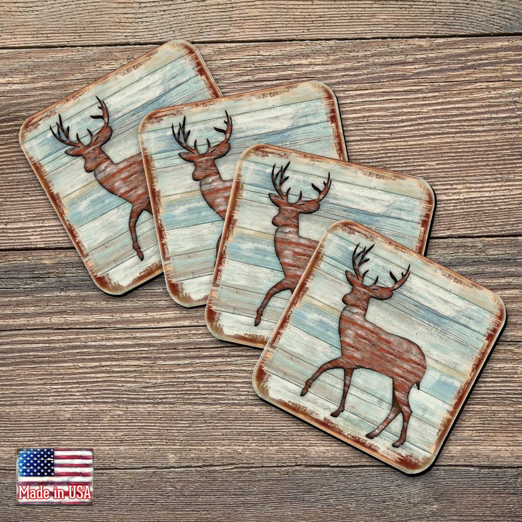 Deer Wooden Cork Coasters Gift Set of 4 by Nature Wonders - Nature Wildlife Decor - 8198211-9C-S4