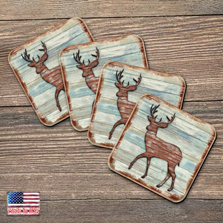 Deer Wooden Cork Coasters Gift Set of 4 by Nature Wonders - Nature Wildlife Decor - 8198211-9C-S4