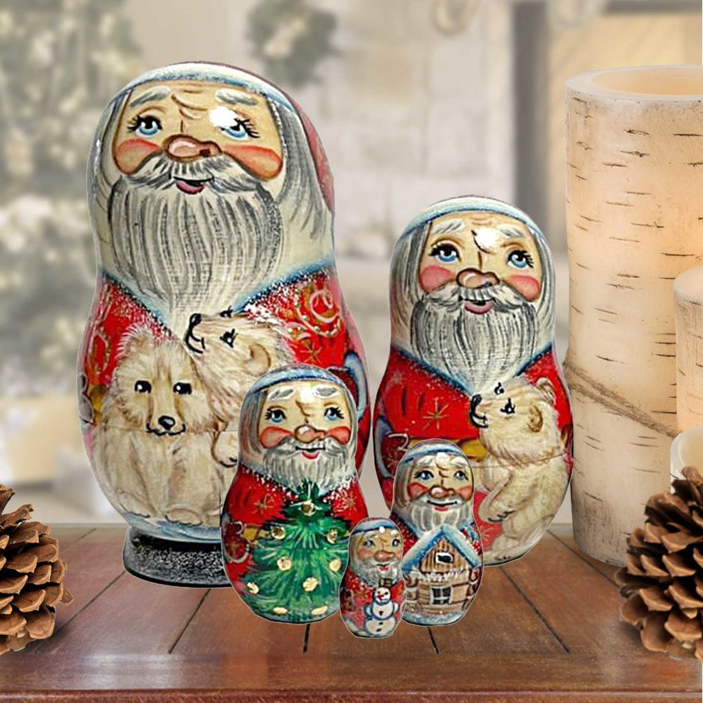 Santa Polar Bears Stocking Doll Nesting dolls made from linden wood - are the perfect gift for friends and family. Hand-Painted matryoshka dolls are collectible handcrafted classic Christmas art 120016