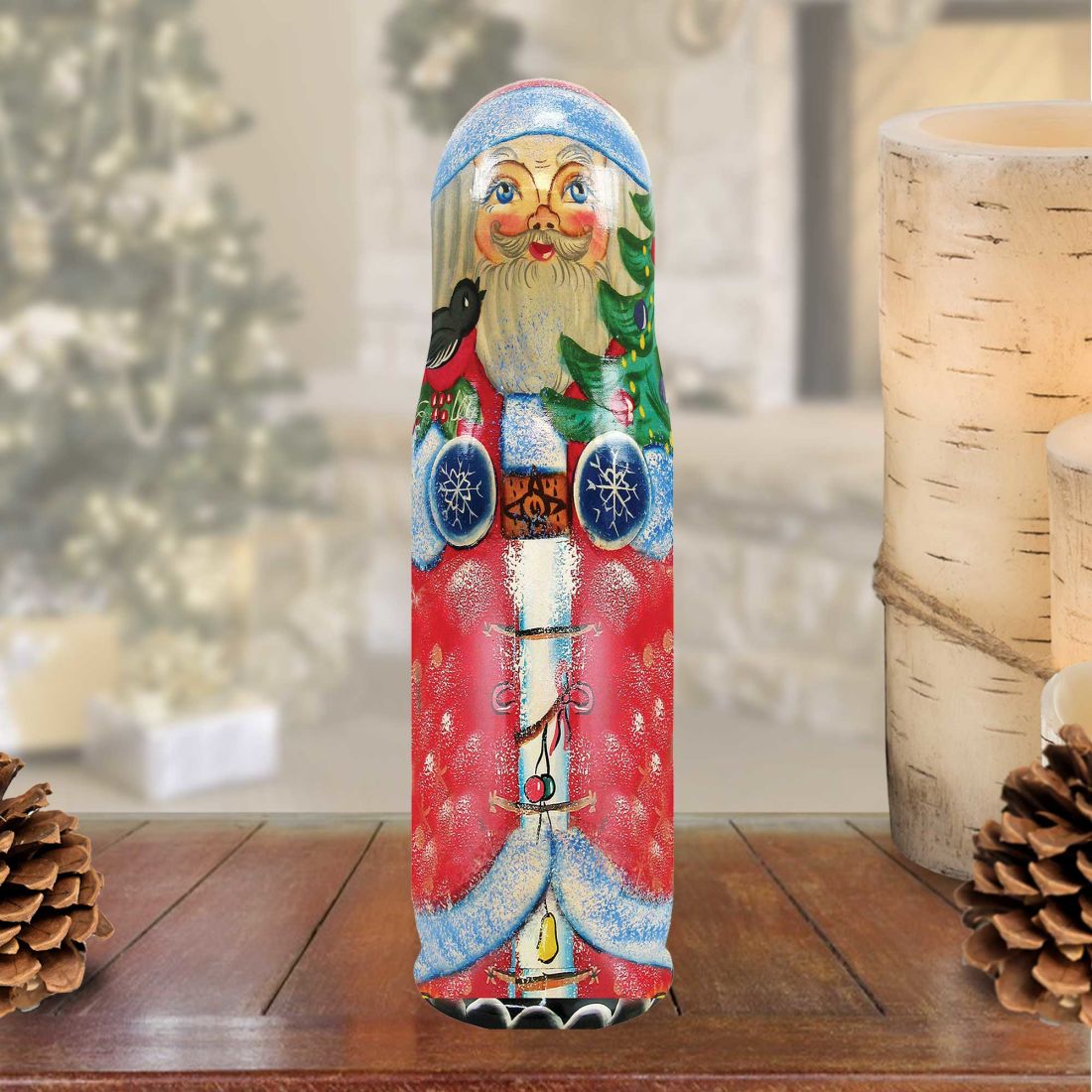 Santa Tree Hand-Painted Wooden Bottle Gift Box by G. DeBrekht | Christmas:  Santa Snowman Décor - 190514