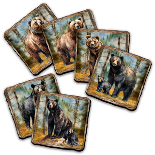 a group of four bear coasters sitting on top of a table