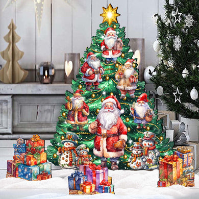 Santa Claus-Themed Christmas Tree Set Outdoor Indoor Décor Wooden Christmas Decoration by G. Debrekht Christmas Décor - 8191516F-G