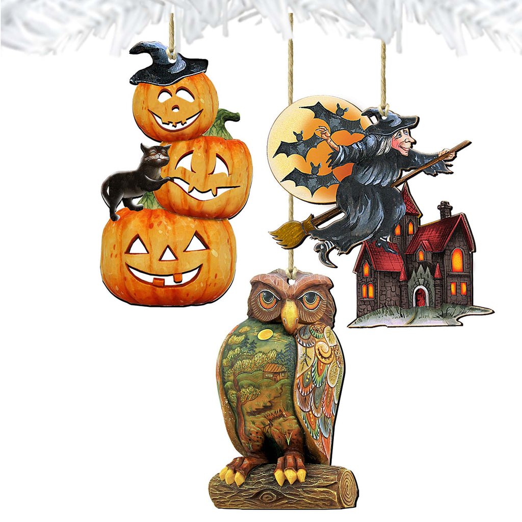 Classic Halloween Wooden Ornaments Set of 3 by G. DeBrekht - Christmas Décor - 8100084S3