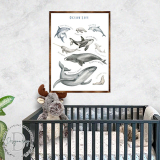 Ocean Animals Wooden Kids Room Décor - First day of school gift - Homeschool I Montessori wooden Educational Poster - Classroom Décor - Playroom Art - 310216