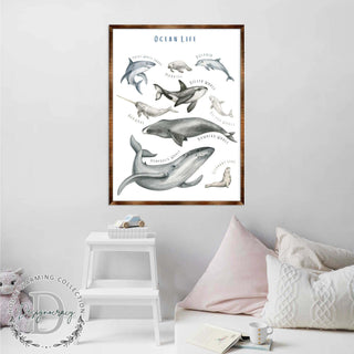Ocean Animals Wooden Kids Room Décor - First day of school gift - Homeschool I Montessori wooden Educational Poster - Classroom Décor - Playroom Art - 310216
