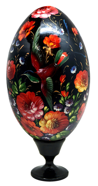 One-of-a-Kind Egg with Zhostovo Floral Birds Hand-Painted Authentic 12G DeBrekht Functional Kitchenware Table and Unique Wall Dcor