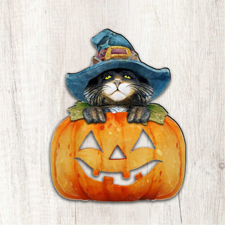 Black Cat pumpkin Halloween Door Decor by G. DeBrekht - Thanksgiving Halloween Decor - 8158416H