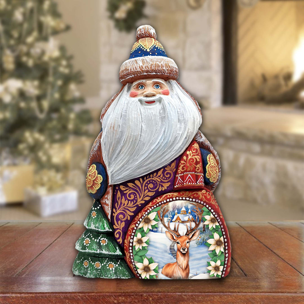 Majestic Deer Santa Hand-Painted WOODCARVED Masterpiece Figurine by G. DeBrekht - Christmas Décor - 8206018
