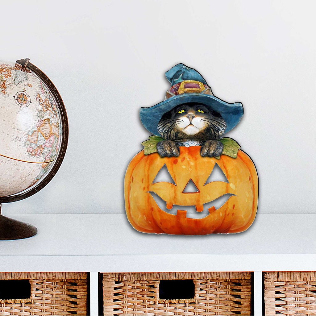 Black Cat pumpkin Halloween Door Decor by G. DeBrekht - Thanksgiving Halloween Decor - 8158416H