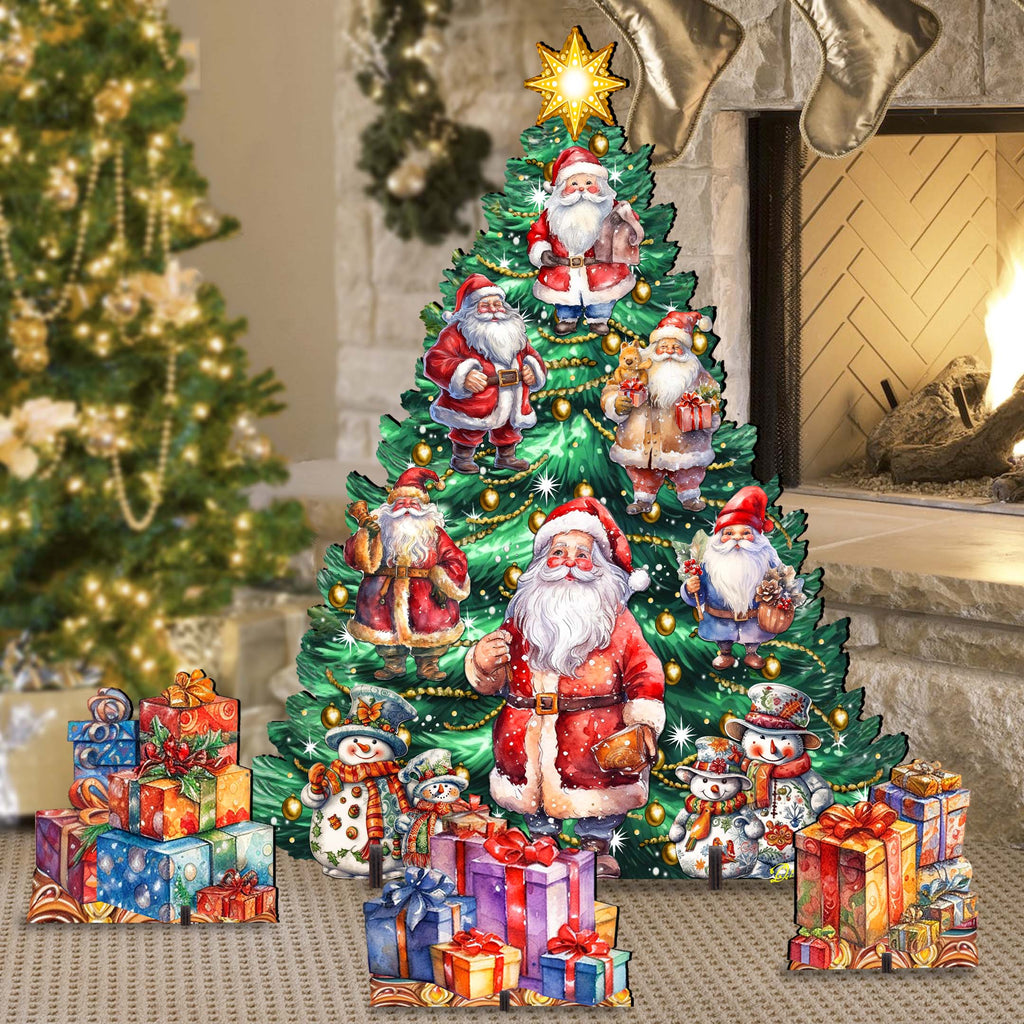 Santa Claus-Themed Christmas Tree Set Outdoor Indoor Décor Wooden Christmas Decoration by G. Debrekht Christmas Décor - 8191516F-G