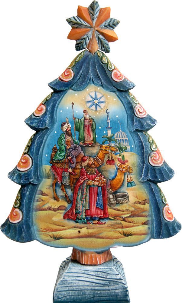 12 Days of Christmas Wooden Decorated Tabletop Tree Collectible Holiday  Decor Unique Art by G.debrekht 89303 