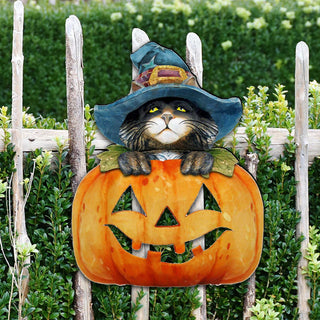 Black Cat pumpkin Halloween Door Decor by G. DeBrekht - Thanksgiving Halloween Decor - 8158416H