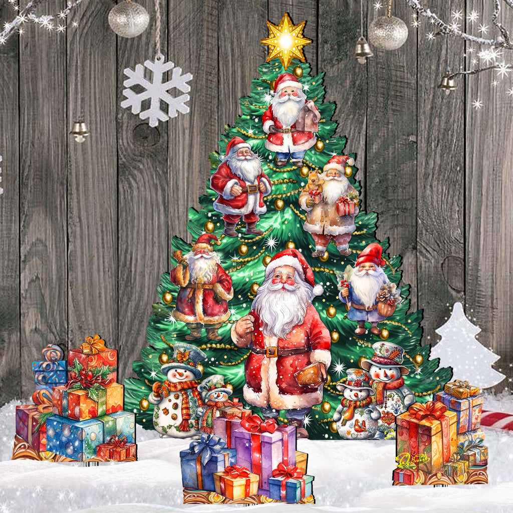 Santa Claus-Themed Christmas Tree Set Outdoor Indoor Décor Wooden Christmas Decoration by G. Debrekht Christmas Décor - 8191516F-G