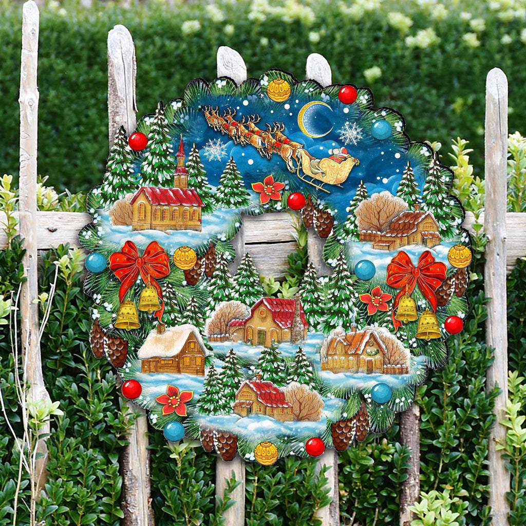 Up Up Wreath Christmas Door Decor by G. DeBrekht - Christmas Santa Snowman Decor - 8185315H