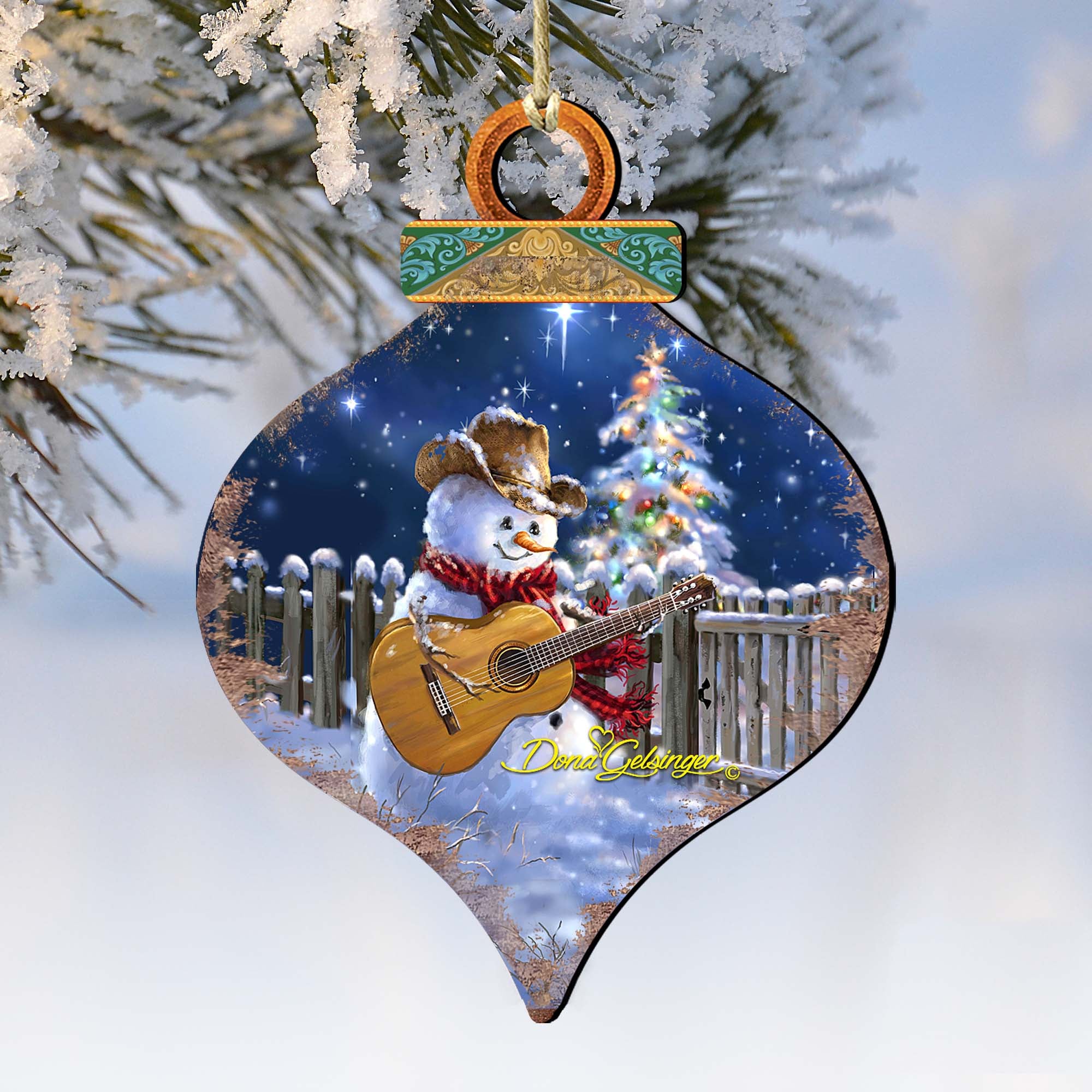 2 Wooden Snowman Star Ornaments