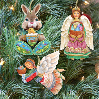 Easter Bunny Family Wooden Ornaments Set of 3 by G. DeBrekht - Easter Spring Décor - 8100018S3