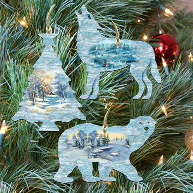 Woodsy Wildlife Wooden Ornaments Set of 3 by G. DeBrekht - Wildlife Holiday Décor - 8100043S3