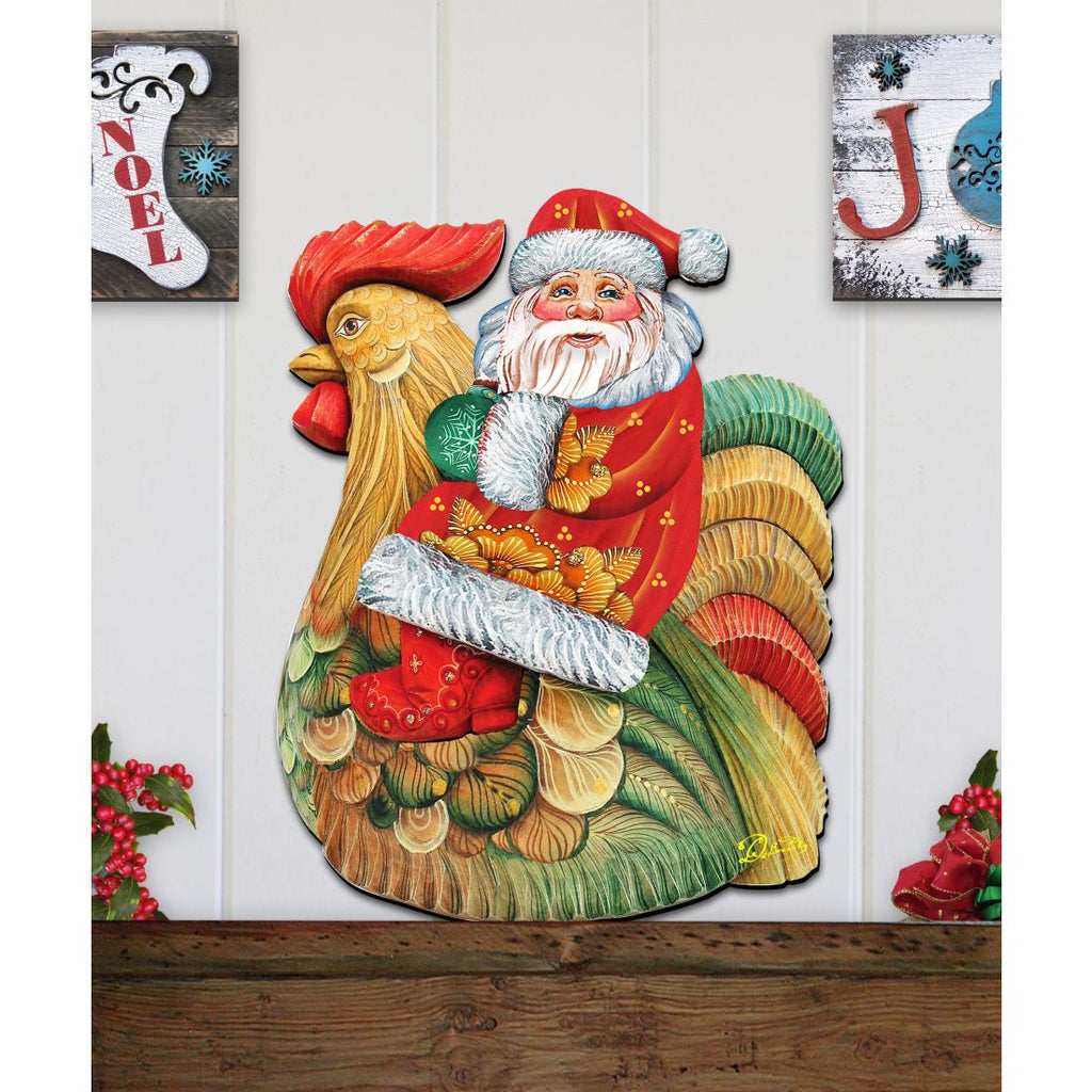 Santa Rooster Christmas Door Decor by G. DeBrekht - Christmas Santa Snowman Decor - 8111340H