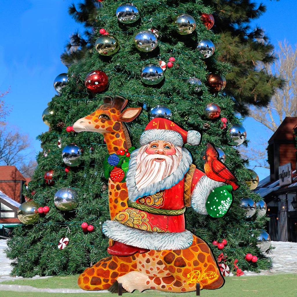 Santa On Giraffe Outdoor Scene by G. DeBrekht - Christmas Santa Snowman Décor - 8111360F