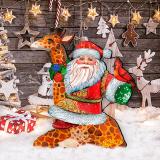 Santa On Giraffe Outdoor Scene by G. DeBrekht - Christmas Santa Snowman Décor - 8111360F