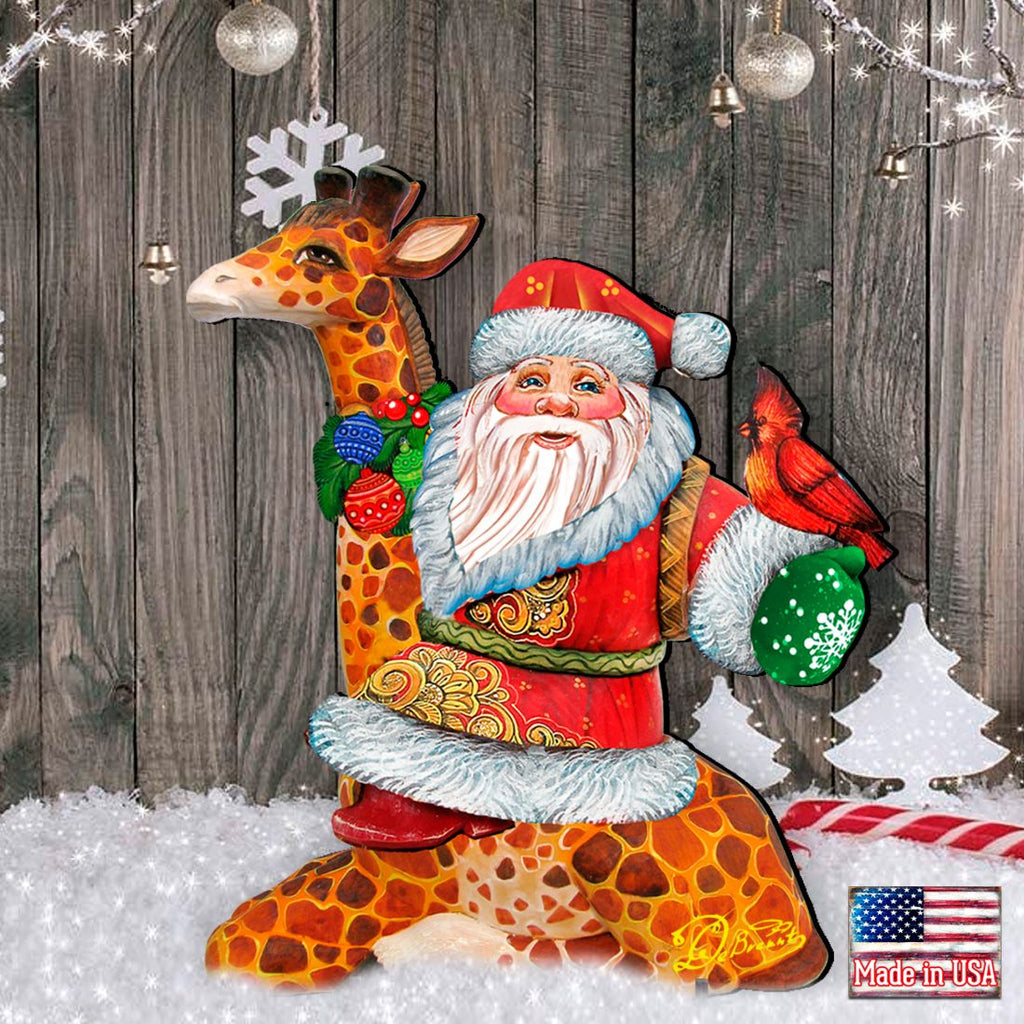 Santa On Giraffe Outdoor Scene by G. DeBrekht - Christmas Santa Snowman Décor - 8111360F