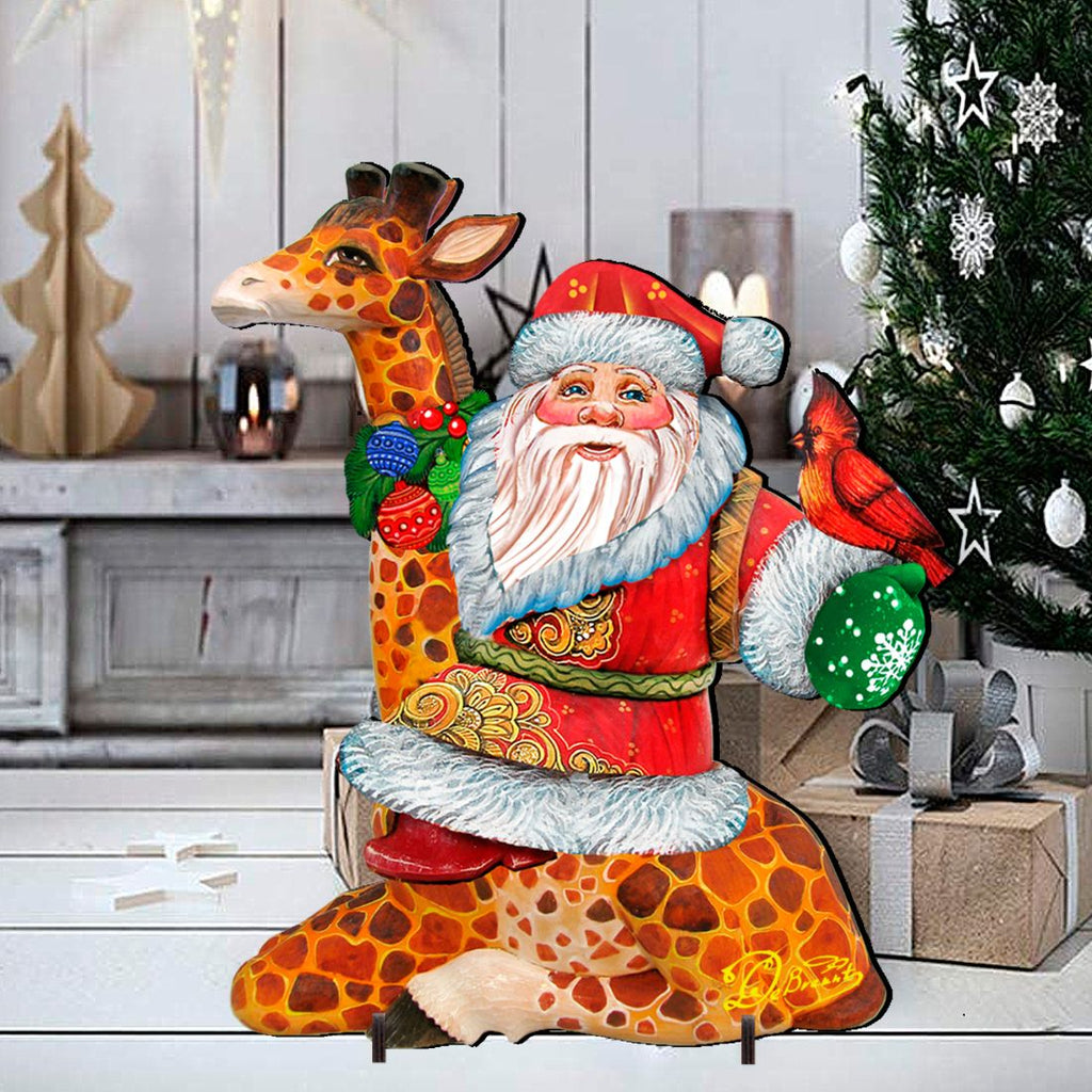 Santa On Giraffe Outdoor Scene by G. DeBrekht - Christmas Santa Snowman Décor - 8111360F